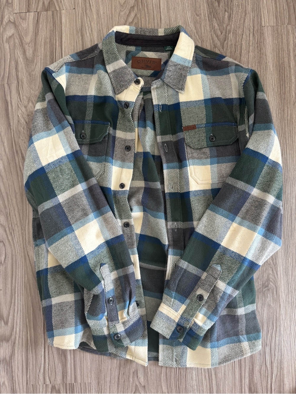 Orvis Plaid Shirt Jacket in Green, Blue & Cream